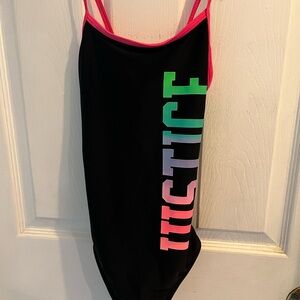 Girl’s Justice Black and Pink Kids One Piece Swimsuit size 10 Preowned